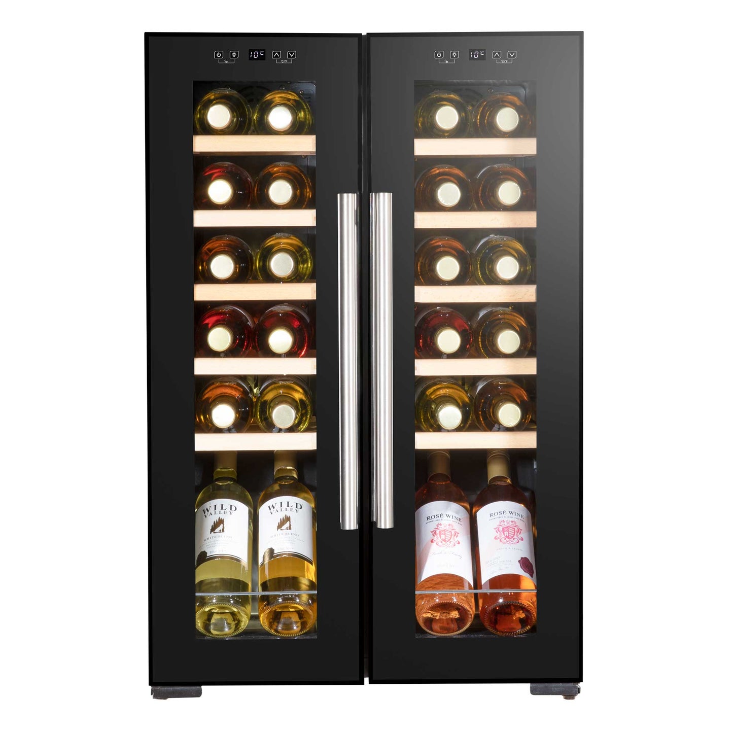 Baridi 24 Bottle Dual Zone Wine Cooler, Fridge, Touch Screen, LED Light Black and Mirror Glass Door - DH97