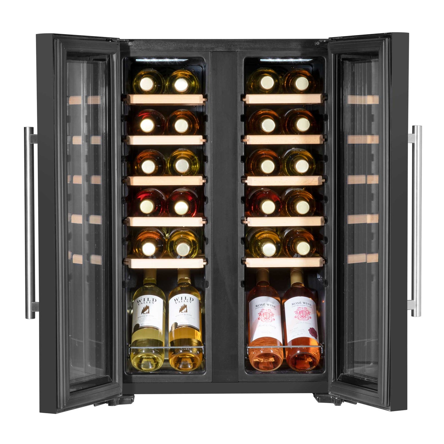 Baridi 24 Bottle Dual Zone Wine Cooler, Fridge, Touch Screen, LED Light Black and Mirror Glass Door - DH97