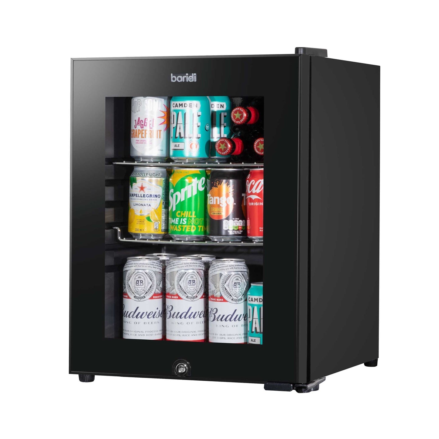 Baridi 40L Drinks Mini Fridge with LED Light, Black and Glass Door - DH98
