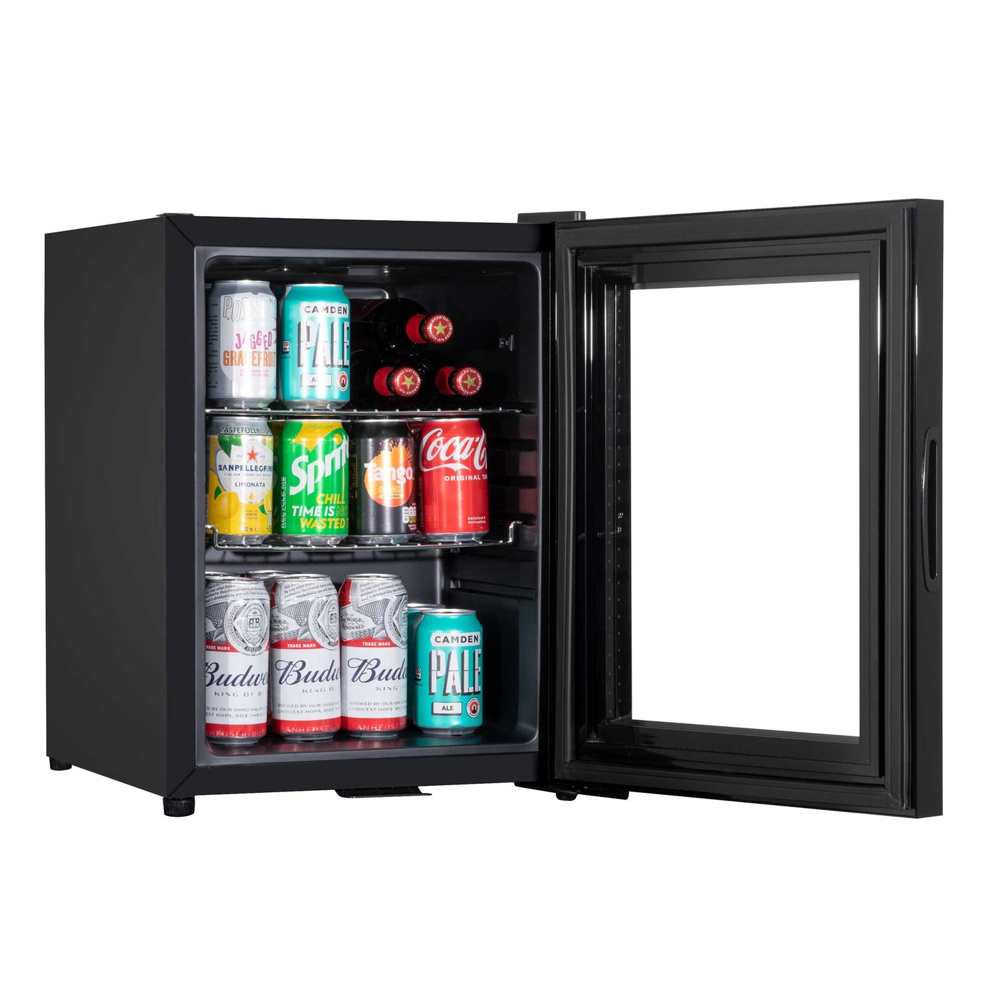 Baridi 40L Drinks Mini Fridge with LED Light, Black and Glass Door - DH98