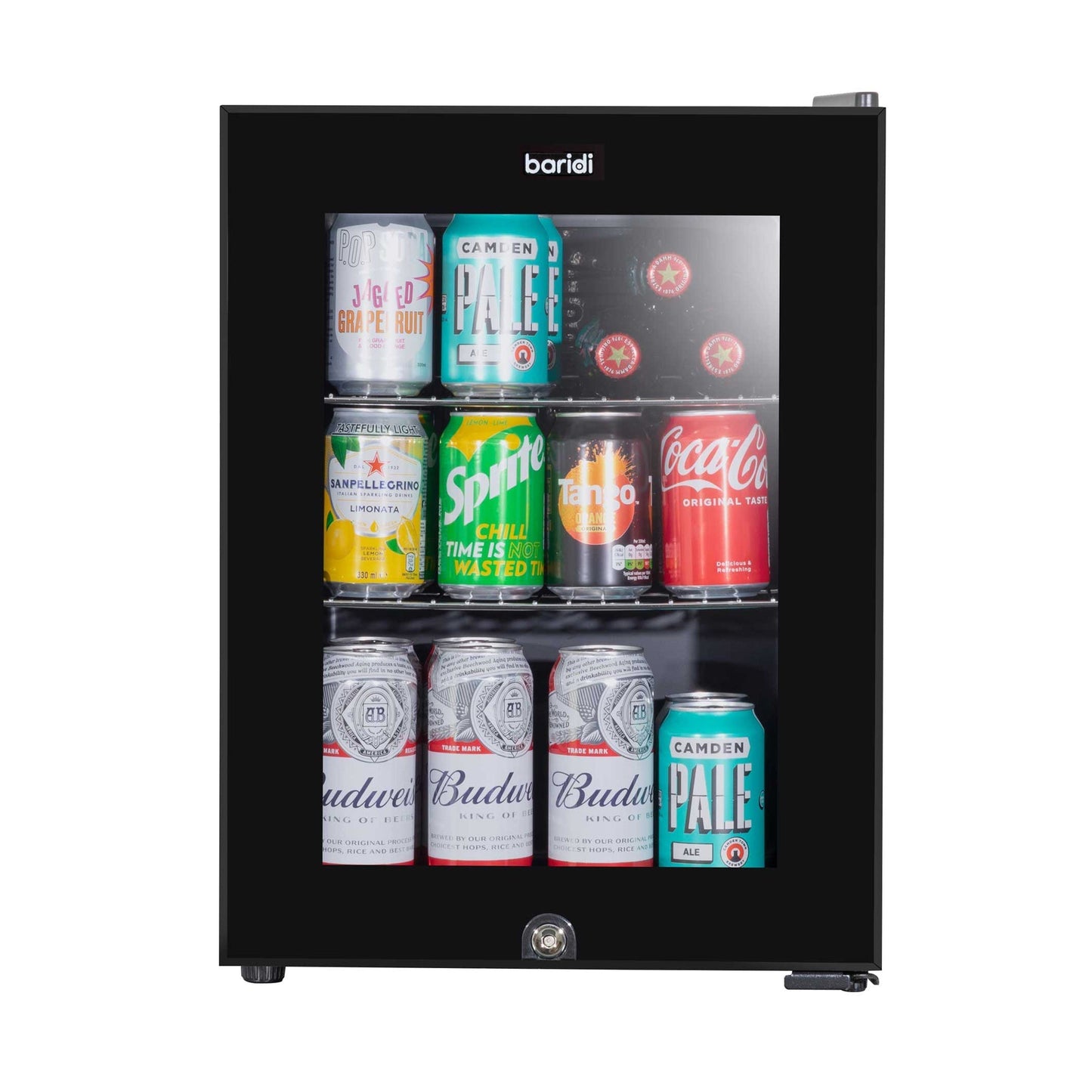 Baridi 40L Drinks Mini Fridge with LED Light, Black and Glass Door - DH98