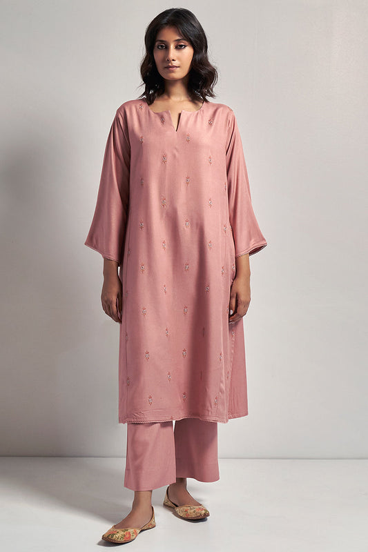 Mauveglow Pink Solid Pashmina Kurta Set