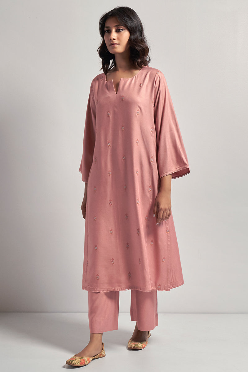 Mauveglow Pink Solid Pashmina Kurta Set