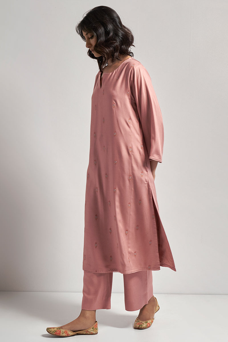 Mauveglow Pink Solid Pashmina Kurta Set