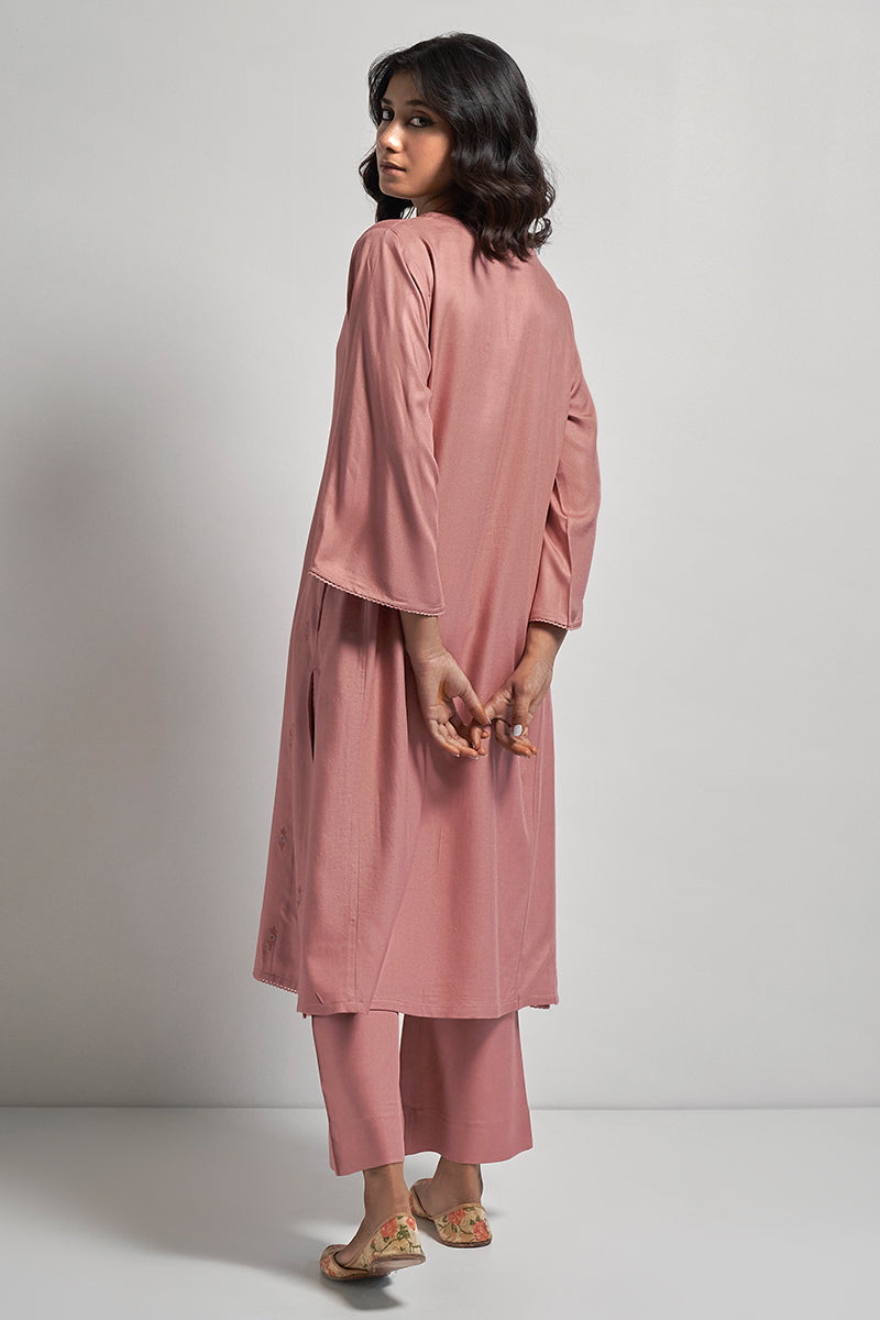 Mauveglow Pink Solid Pashmina Kurta Set