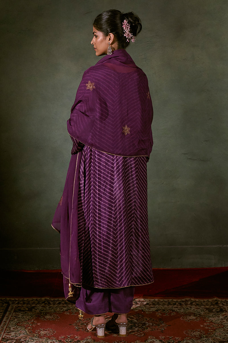 Linen Satin Top With Embroidered Organza Dupatta Available In Dark Purple And Pink