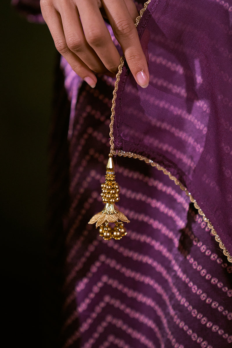 Linen Satin Top With Embroidered Organza Dupatta Available In Dark Purple And Pink