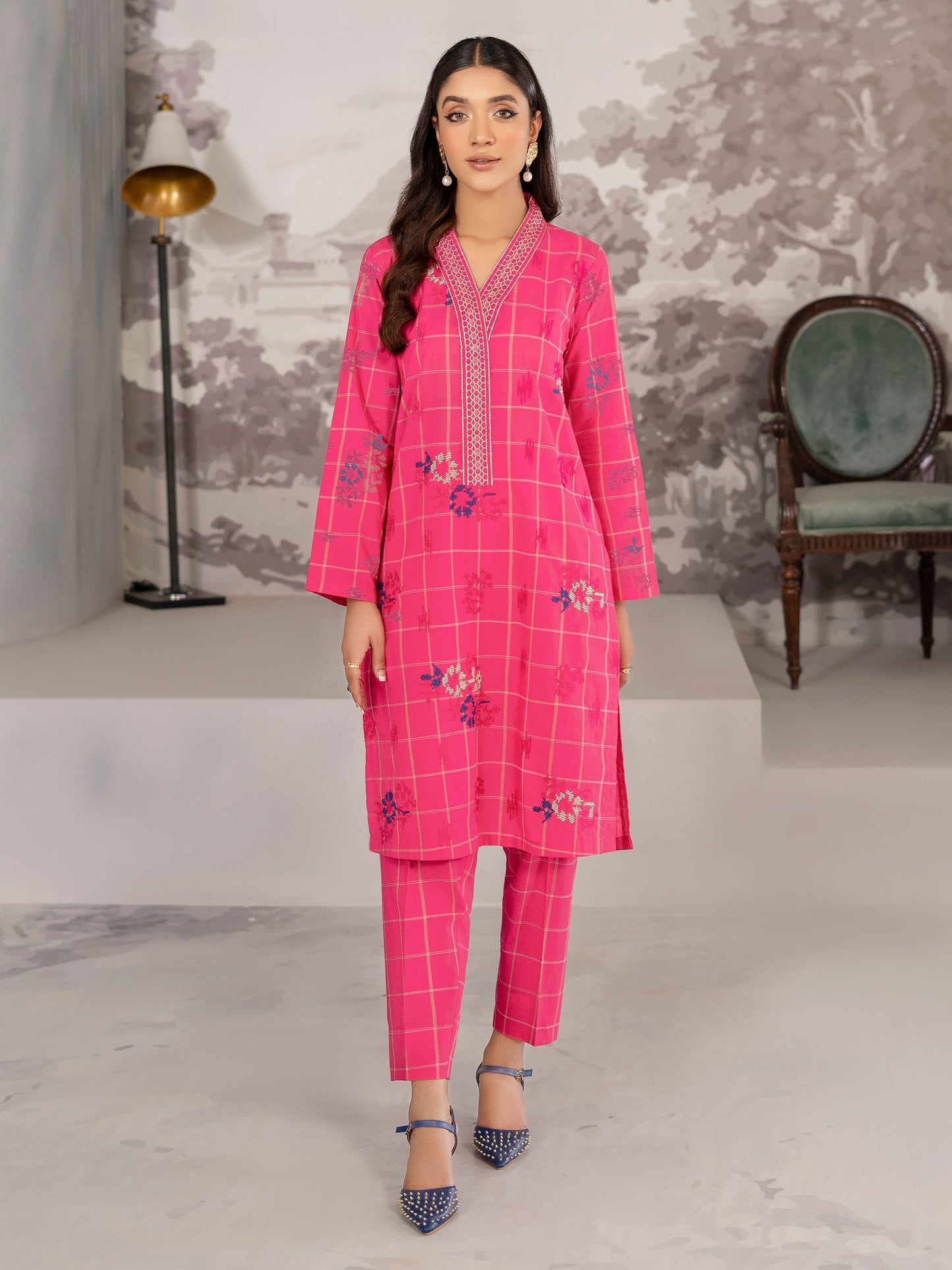 2 Piece Embroidered Yarn Dyed Suit