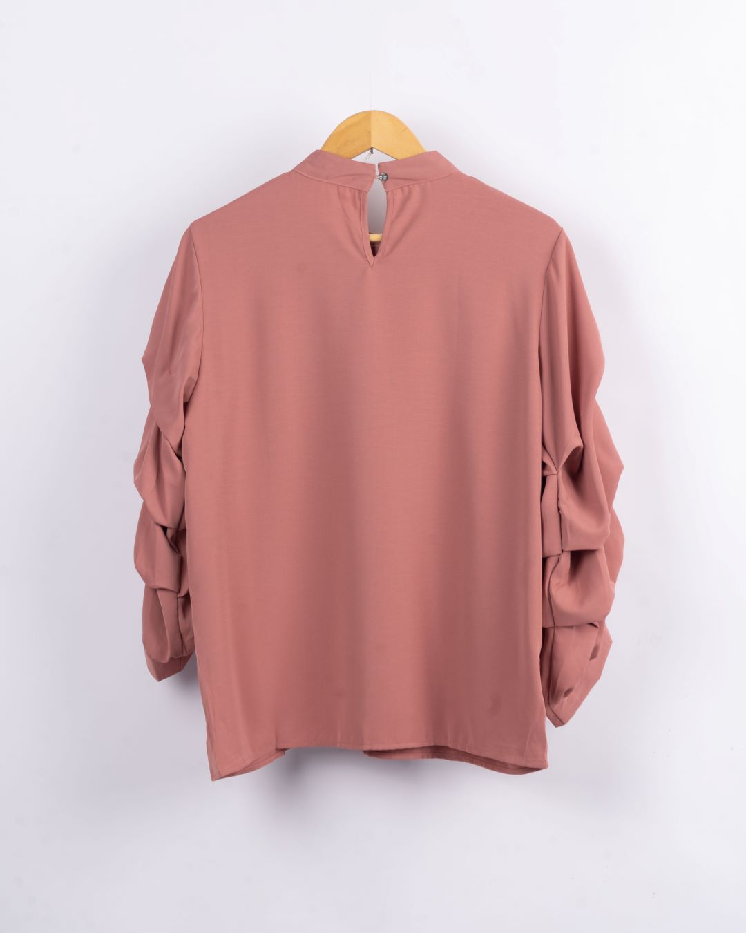 Beaded Neck and Ruffle Sleeves Shirt - Peach