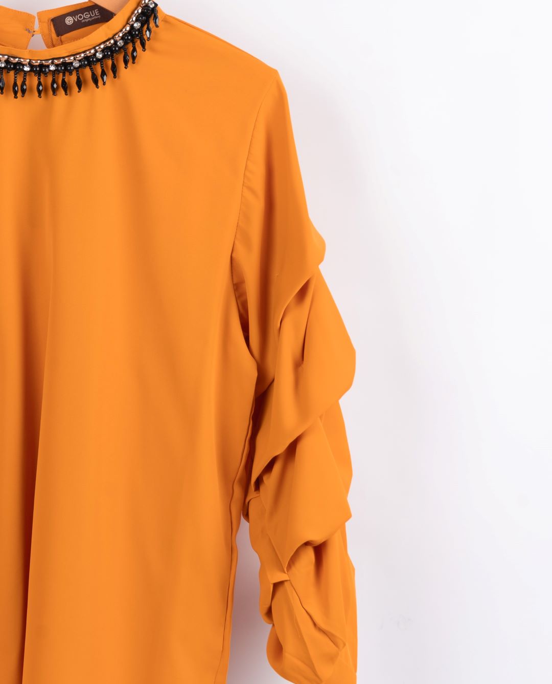 Beaded Neck and Ruffle Sleeves Shirt - Bright Yellow