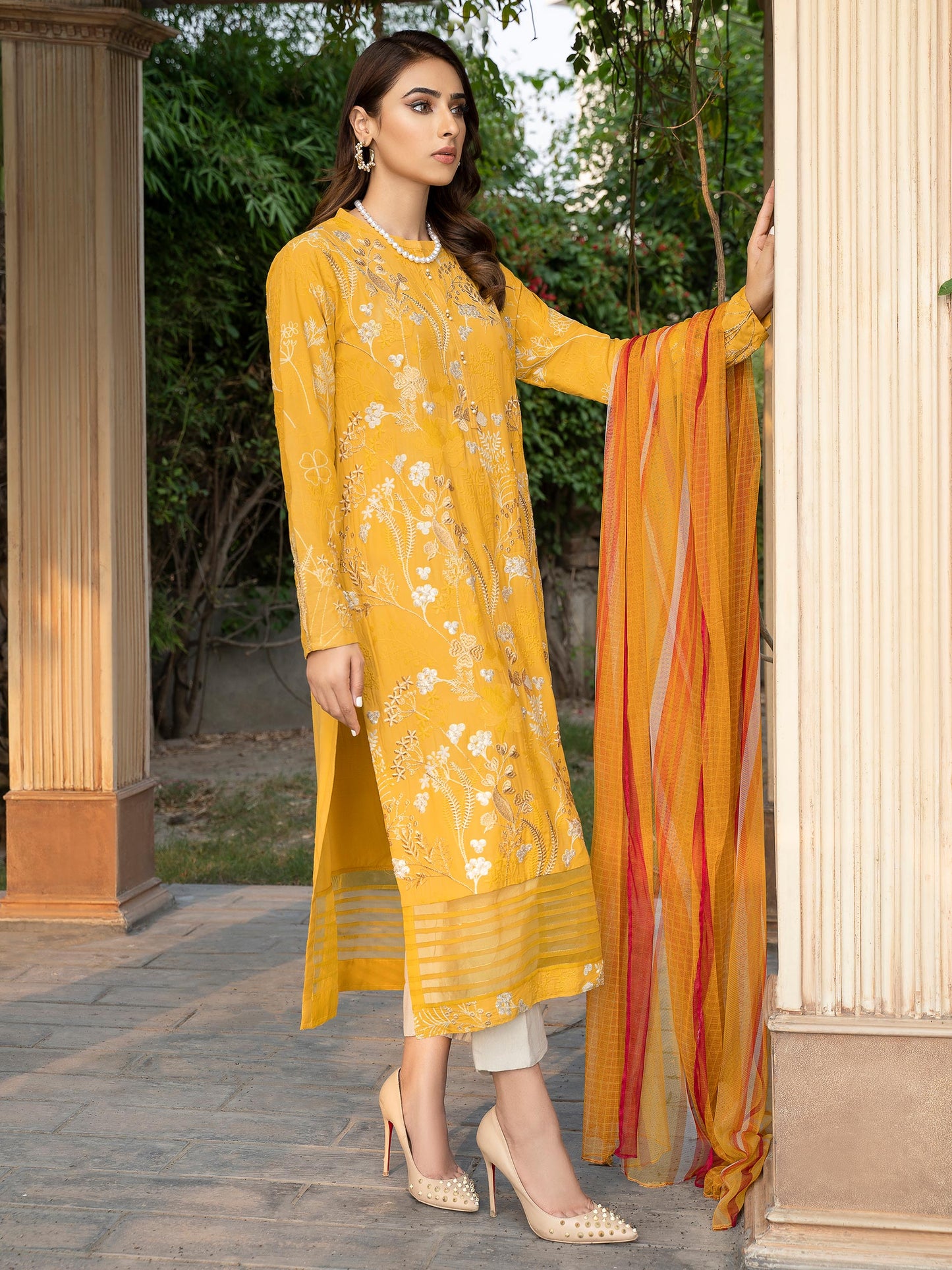 2 Piece Embroidered Silk Suit