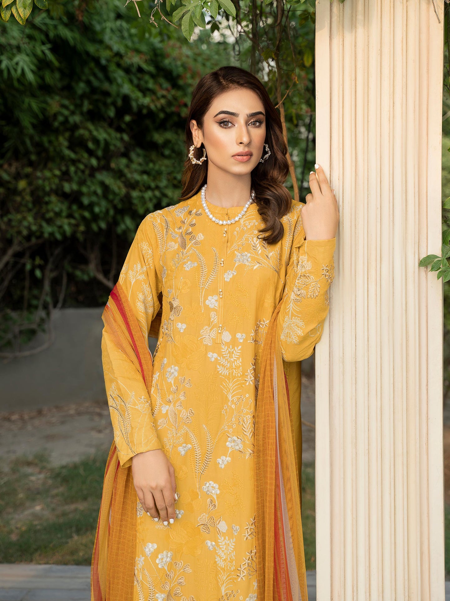 2 Piece Embroidered Silk Suit