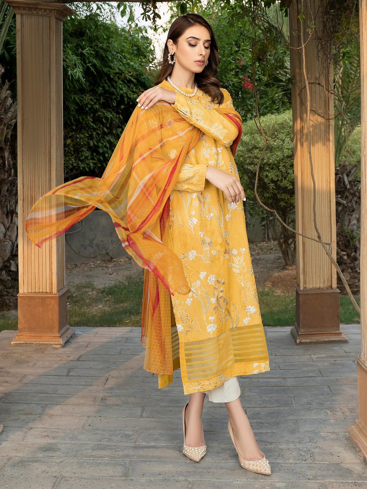 2 Piece Embroidered Silk Suit