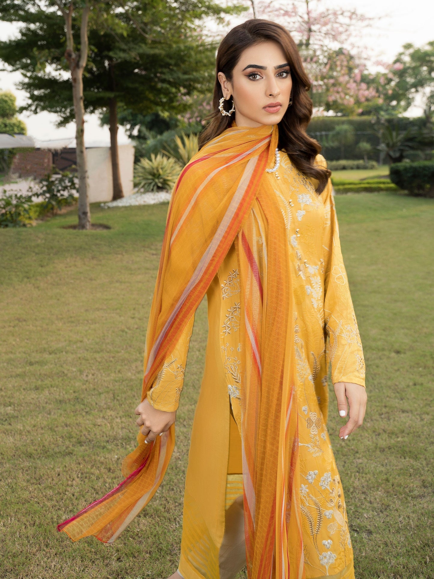 2 Piece Embroidered Silk Suit