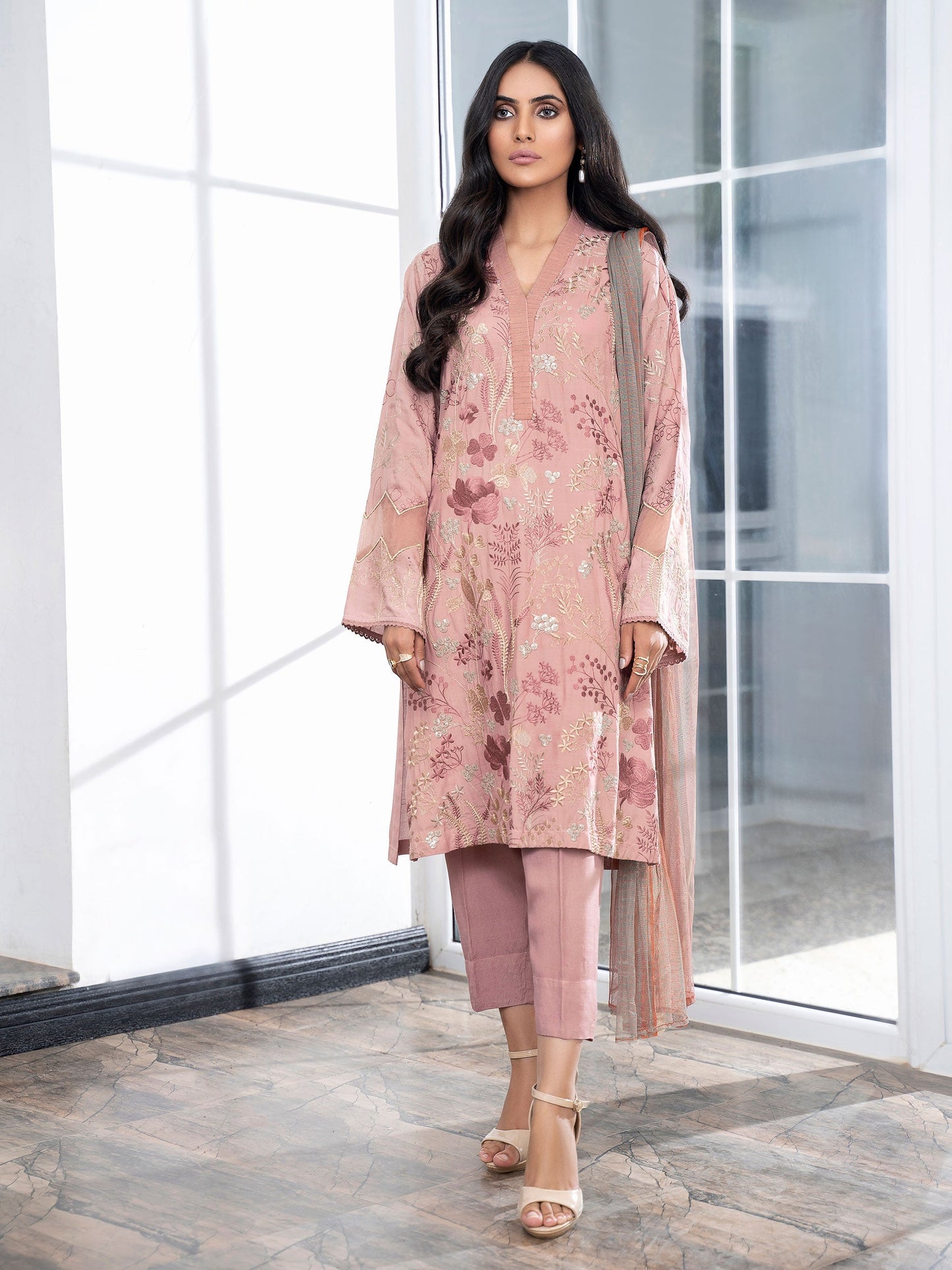 2 Piece Embroidered Silk Suit