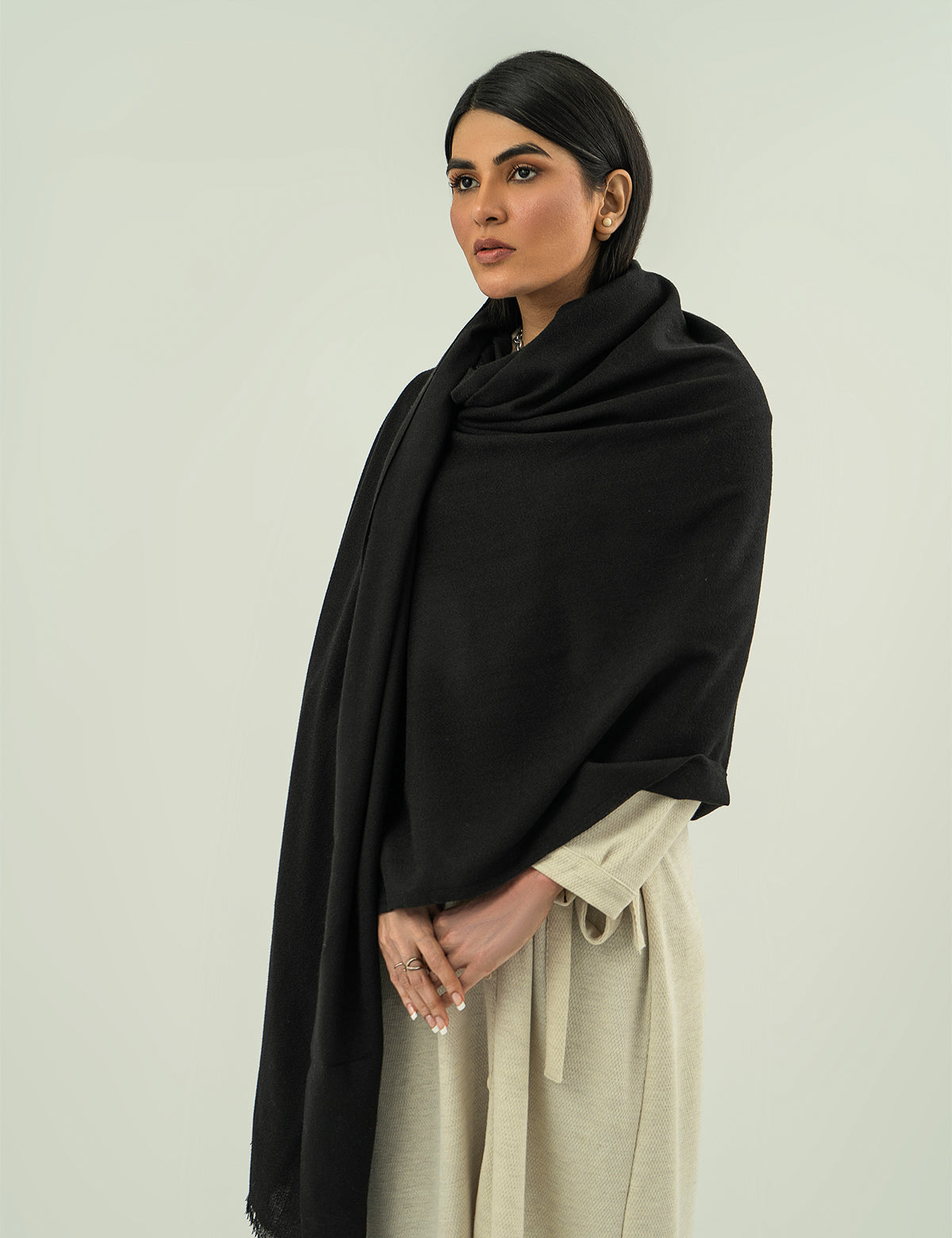 Woolen Cashmere Shawl - Black