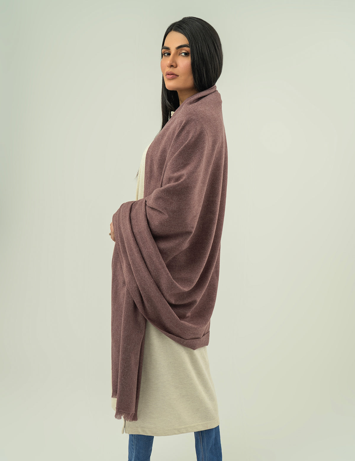 Woolen Cashmere Shawl - Plum