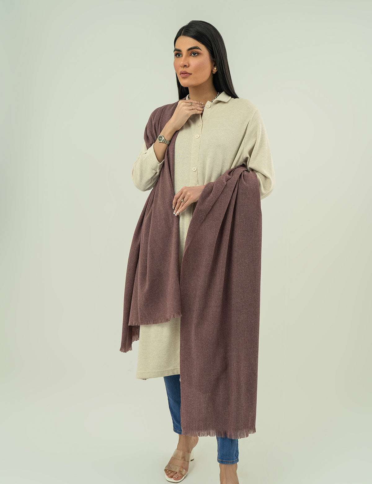 Woolen Cashmere Shawl - Plum
