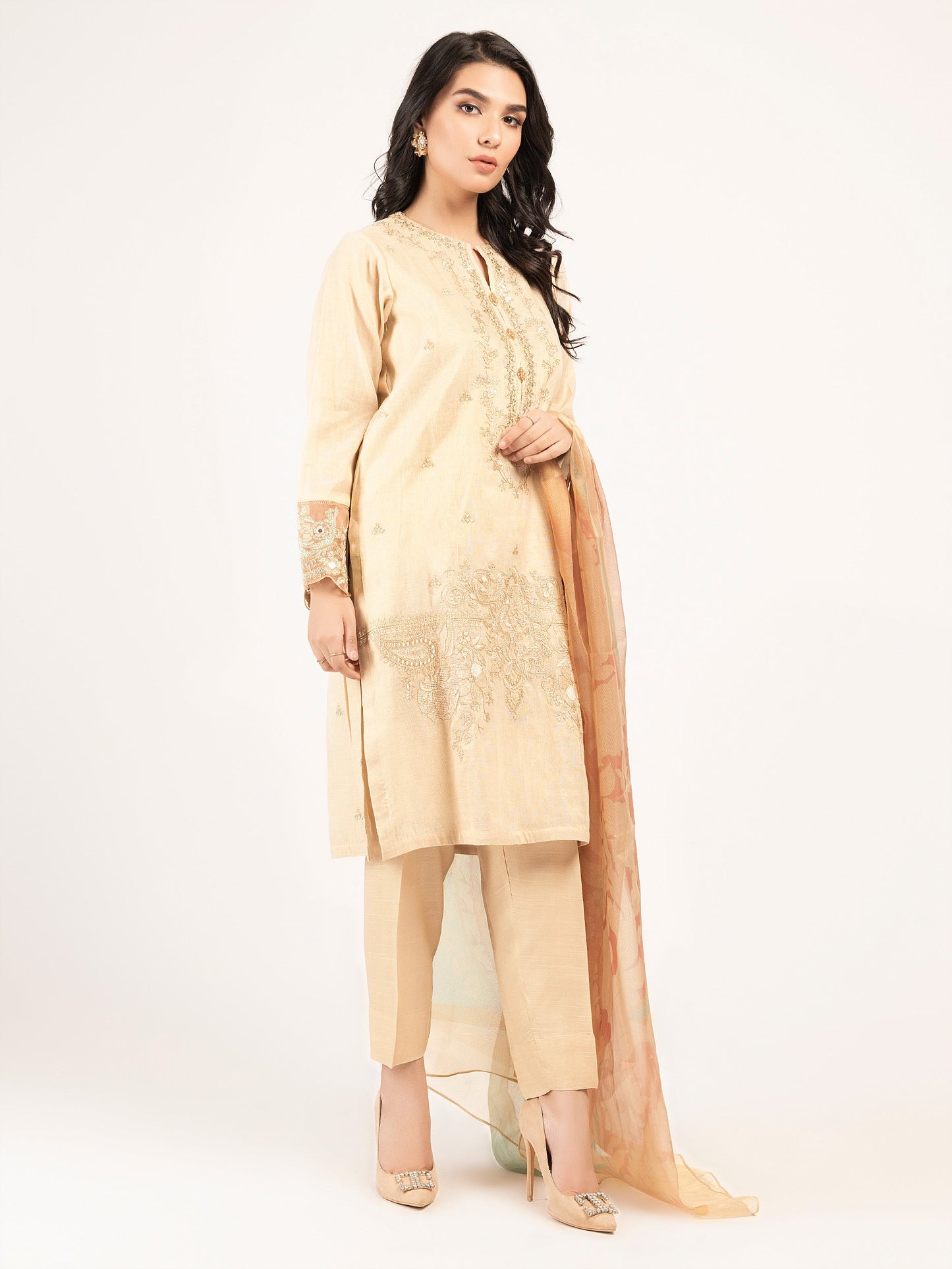 3 Piece Embroidered Lawn Shimmer Suit