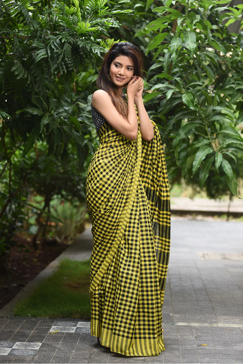 Charkha Cotton Checks  (Mustard Yellow with Black)