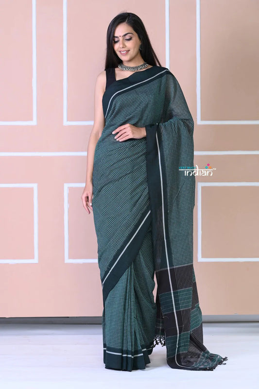 Traditional Patteda Anchu Ilkal Handloom Saree~Marlin Teal Shade