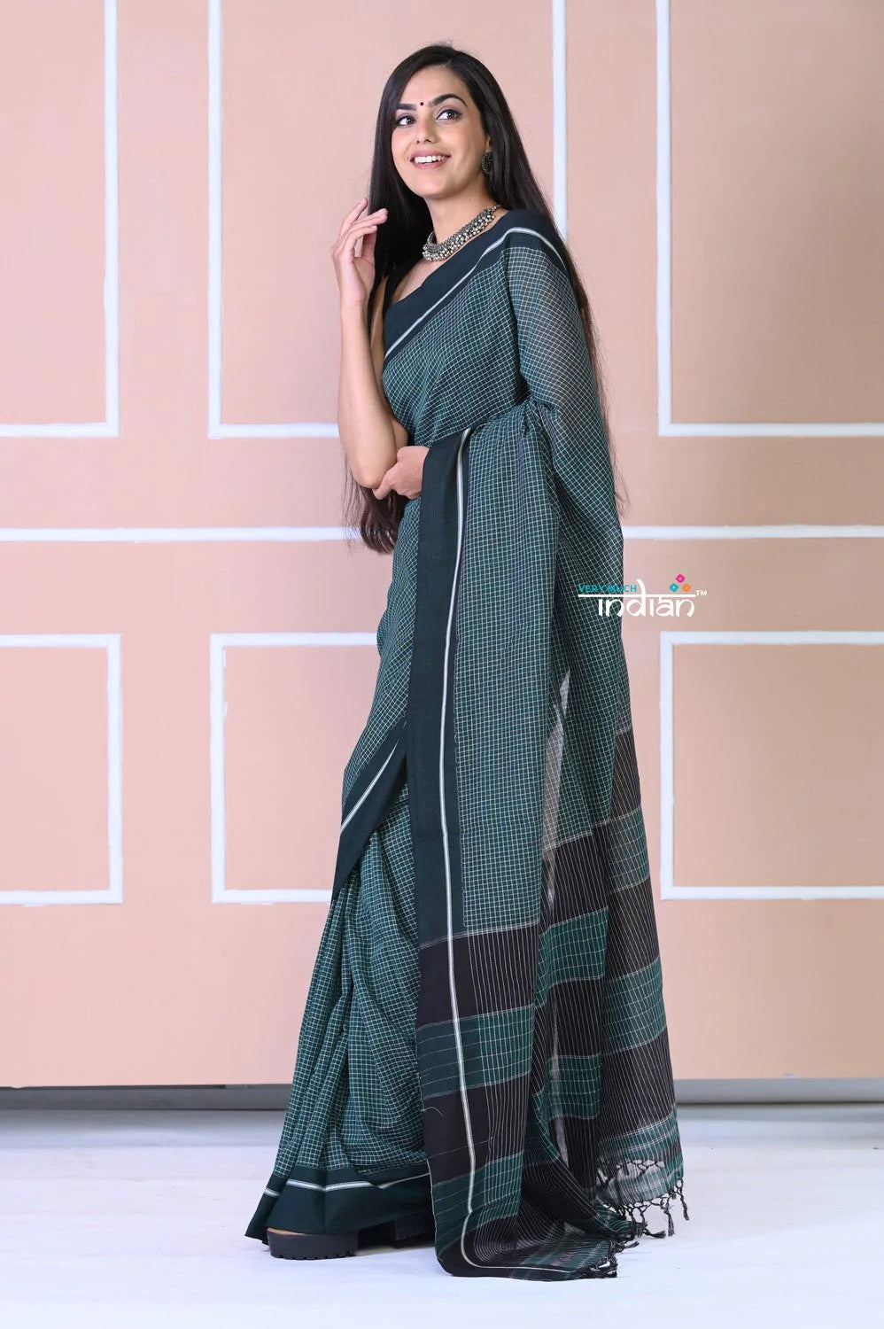 Traditional Patteda Anchu Ilkal Handloom Saree~Marlin Teal Shade