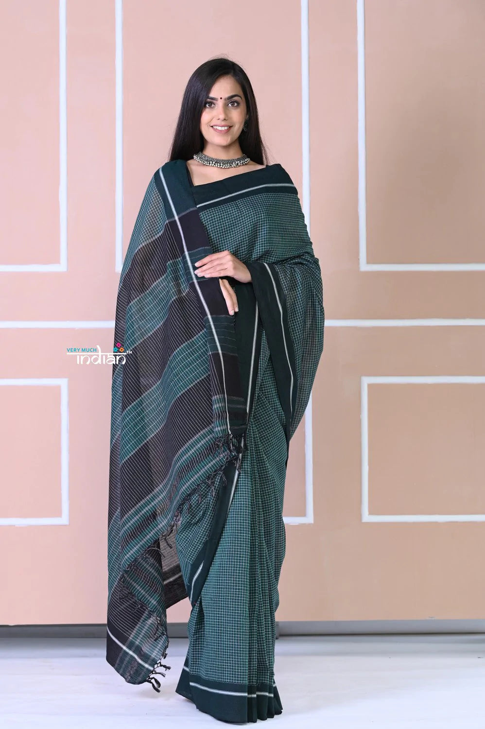 Traditional Patteda Anchu Ilkal Handloom Saree~Marlin Teal Shade