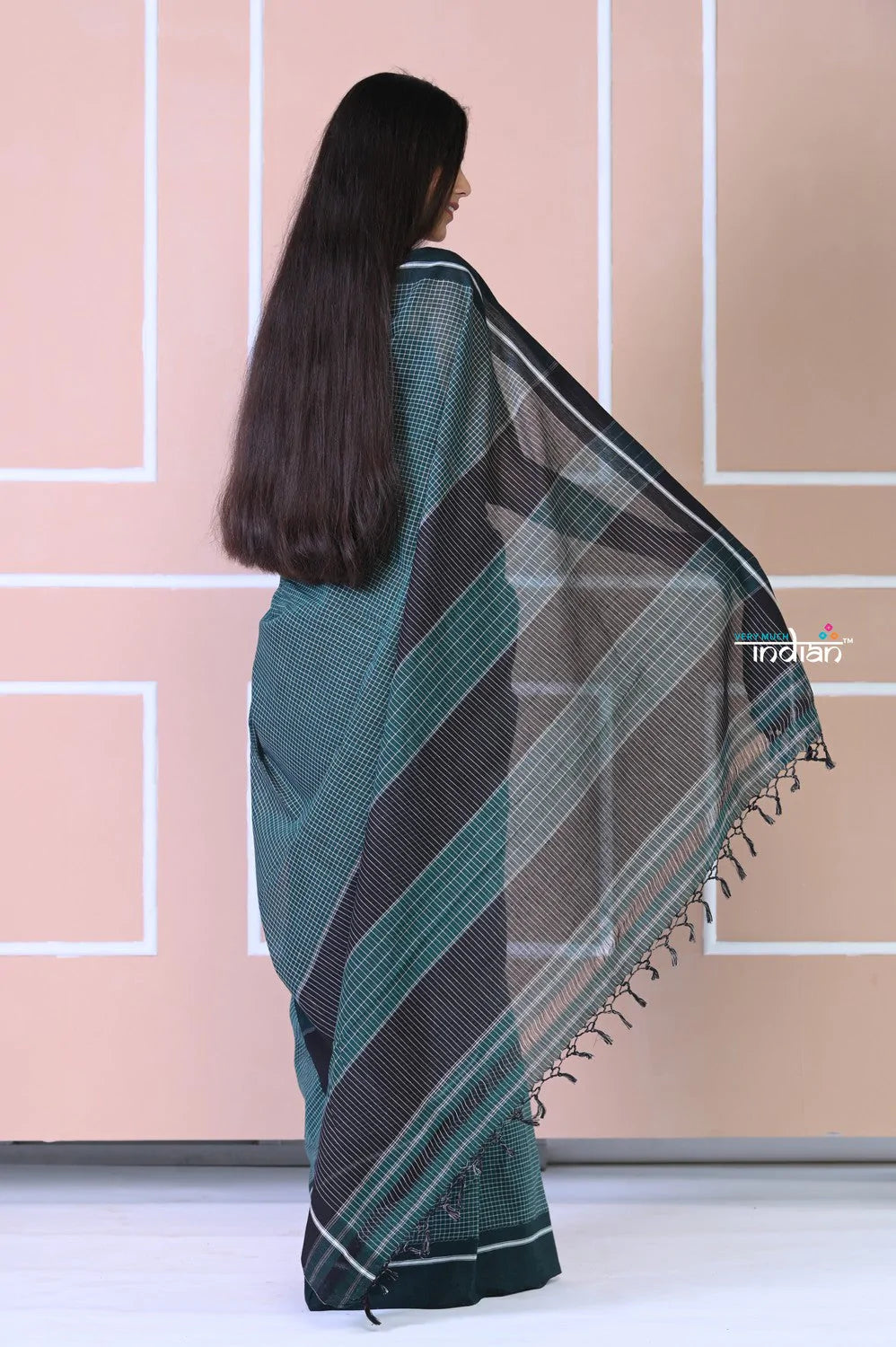 Traditional Patteda Anchu Ilkal Handloom Saree~Marlin Teal Shade