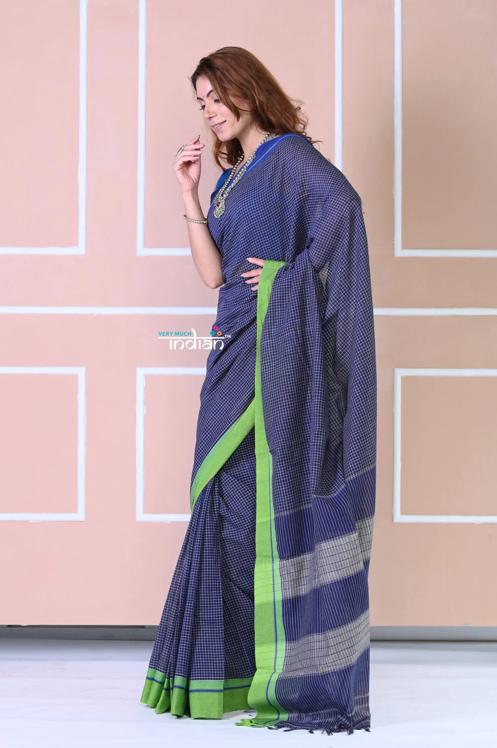 Traditional Patteda Anchu Ilkal Handloom Saree~ Avalanche Blue