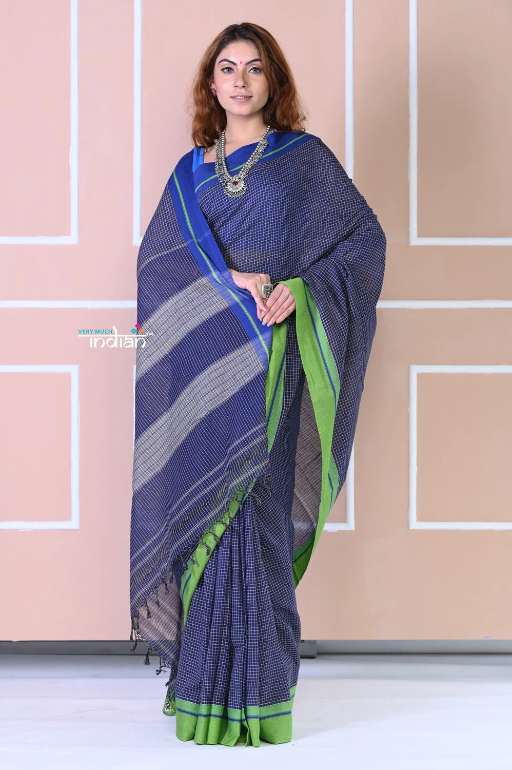 Traditional Patteda Anchu Ilkal Handloom Saree~ Avalanche Blue