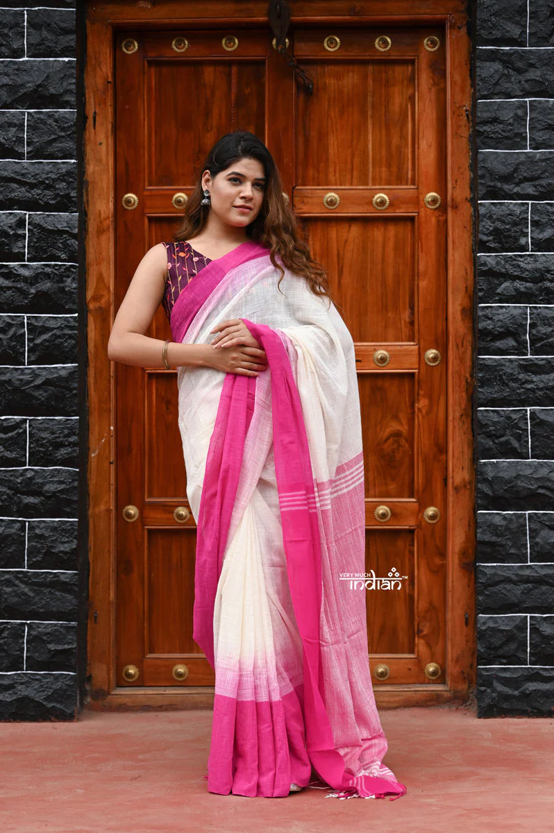 Saadgi ~Pure Cotton Handloom Sarees with Intricate Borders