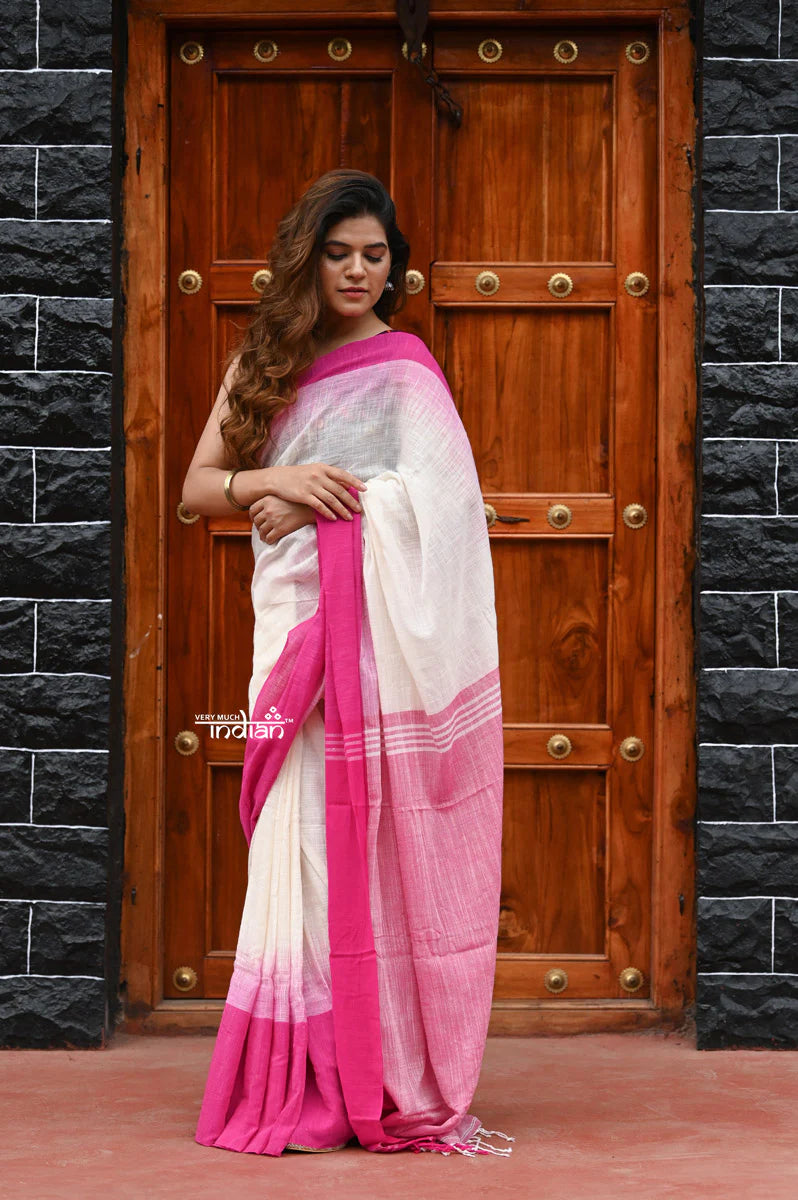 Saadgi ~Pure Cotton Handloom Sarees with Intricate Borders