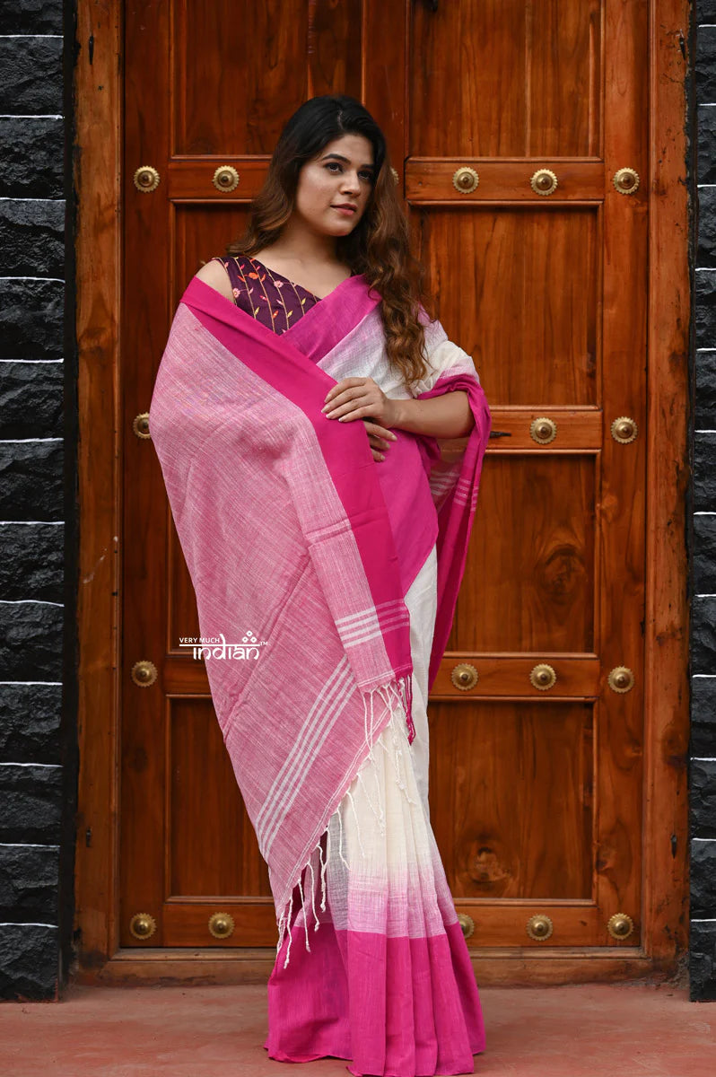 Saadgi ~Pure Cotton Handloom Sarees with Intricate Borders