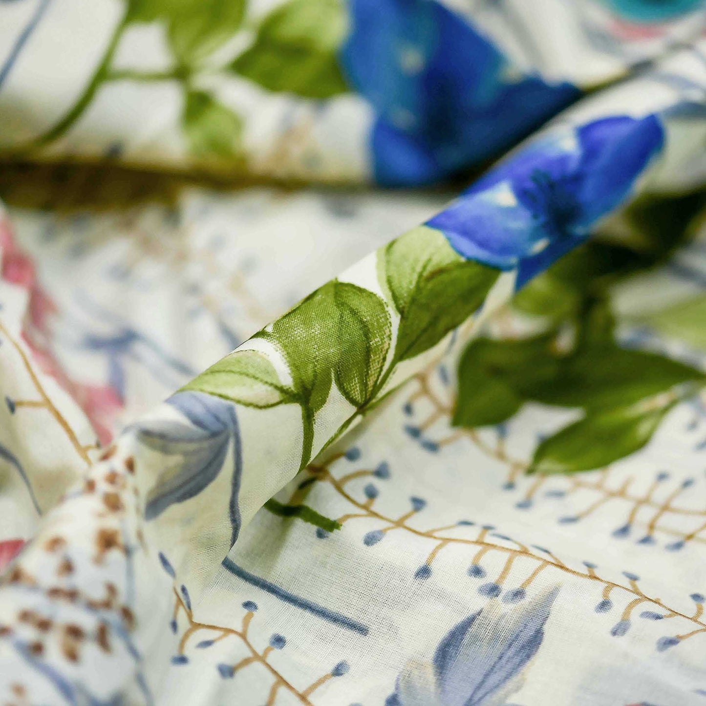 Blue Floral Pattern Cotton Fabric