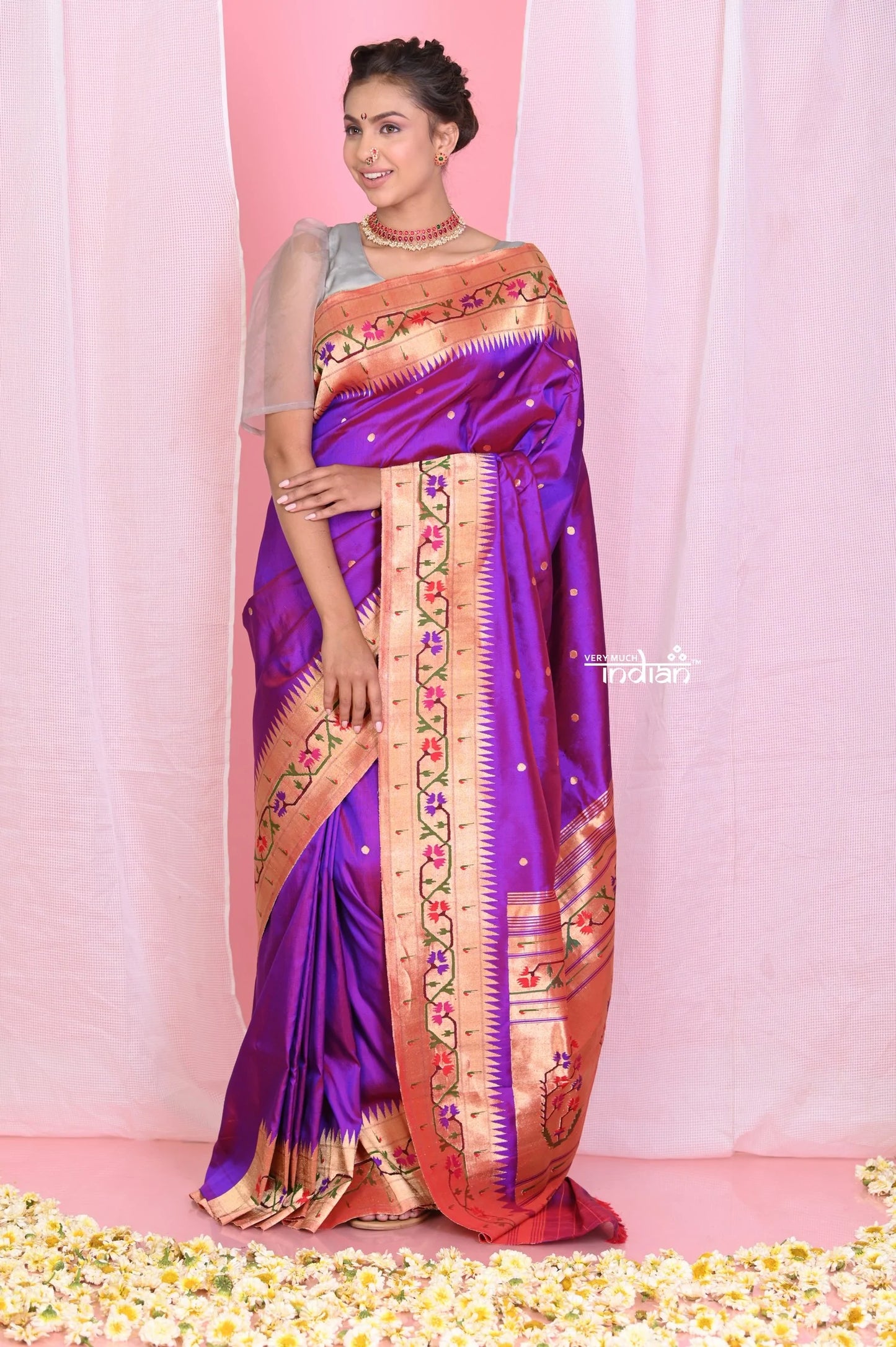 Heritage Weave! Starlight Purple Dual Tone with most traditional Asawali Border & Pallu
