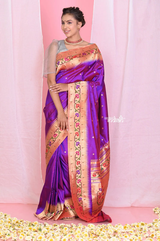 Heritage Weave! Starlight Purple Dual Tone with most traditional Asawali Border & Pallu
