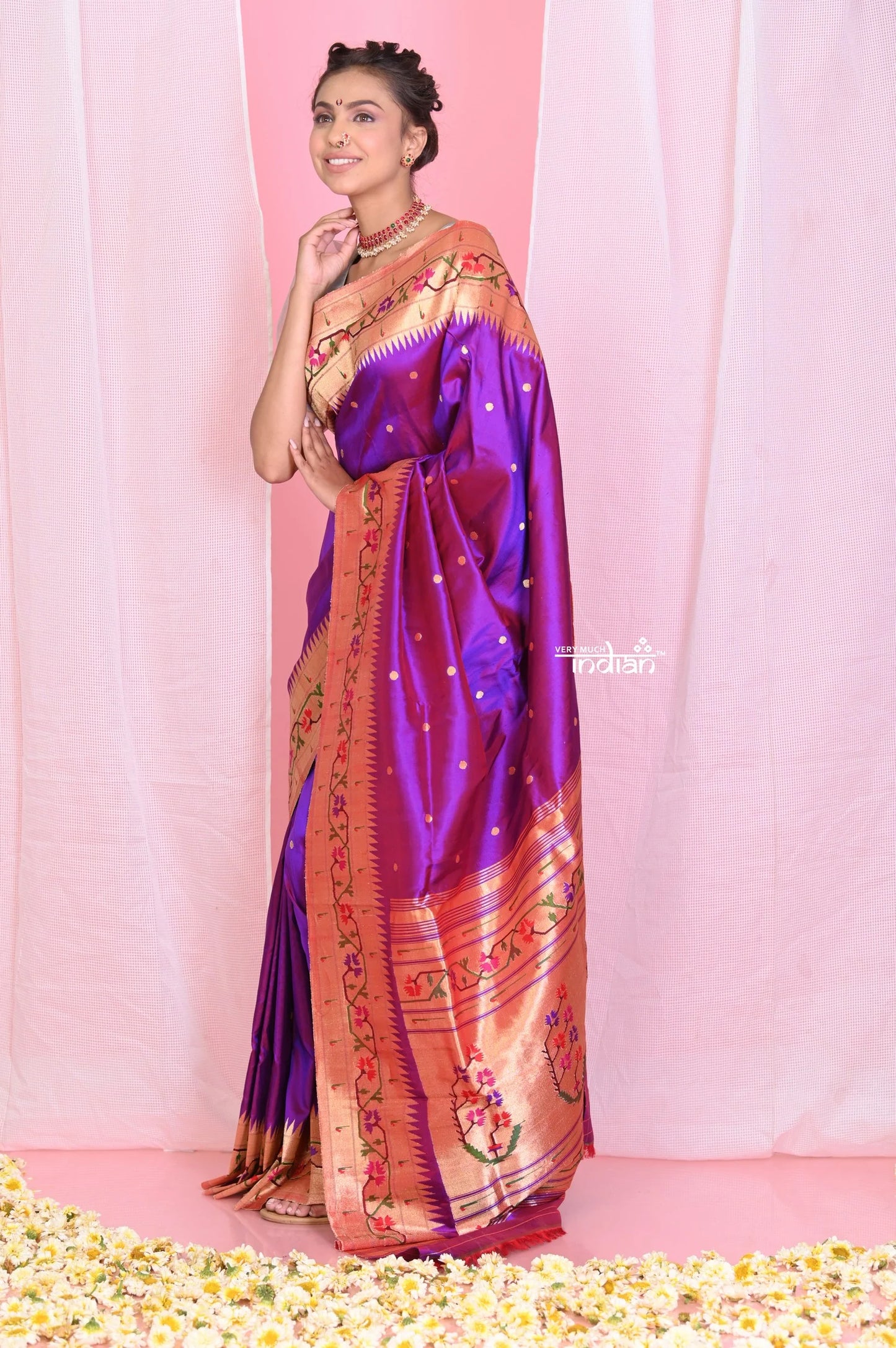 Heritage Weave! Starlight Purple Dual Tone with most traditional Asawali Border & Pallu