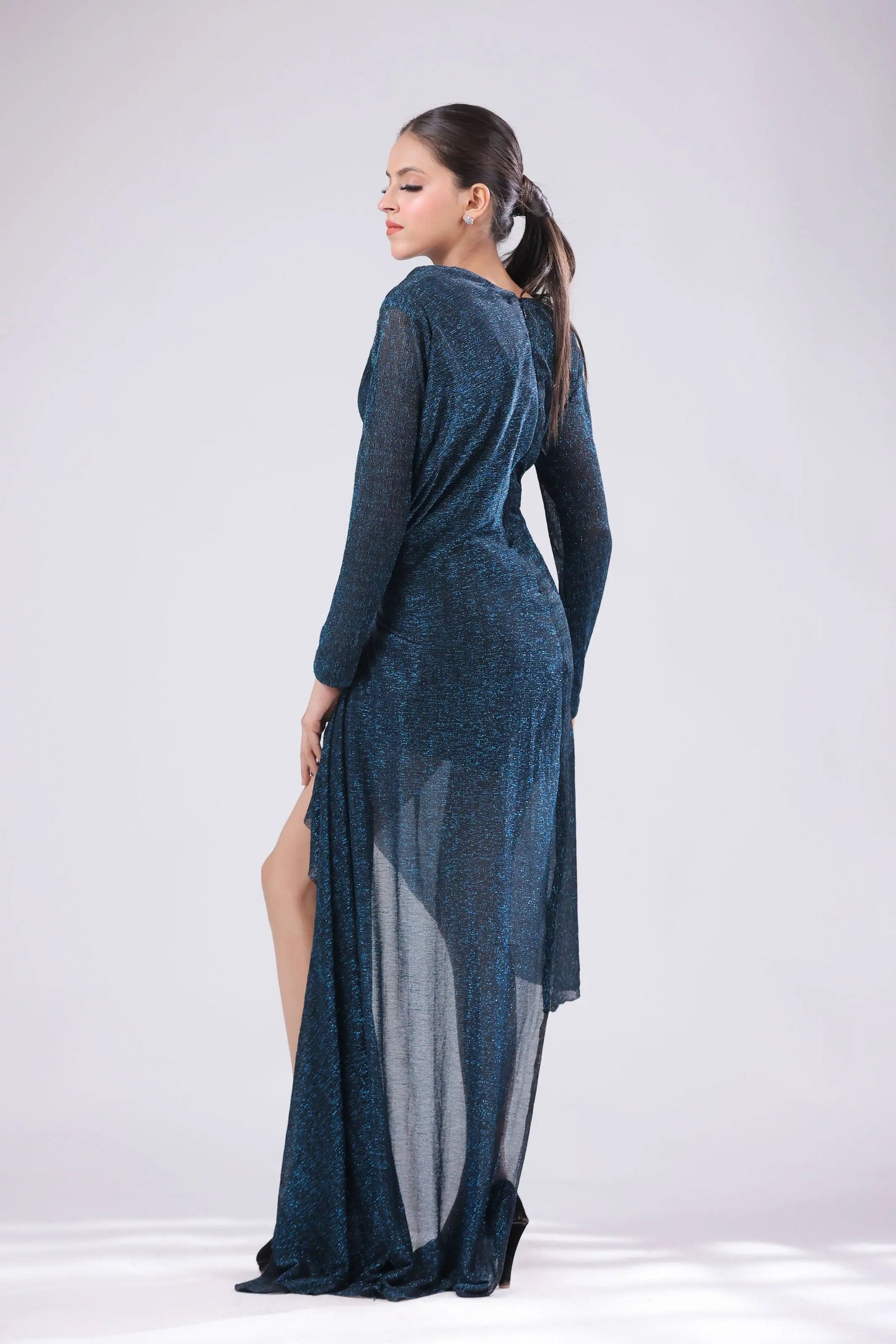 Embracing the High Low  Wrinkles Shimmer Drape Dress with Full Lining