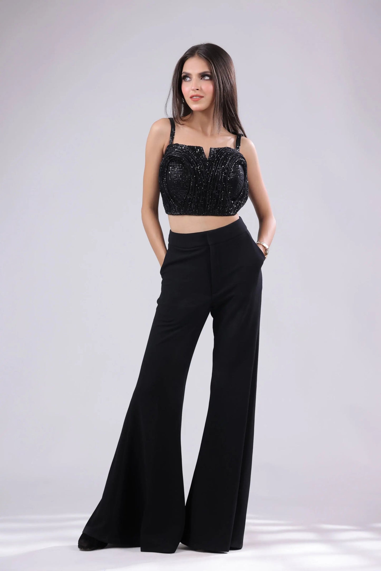 Rose bud wired top with flared pants