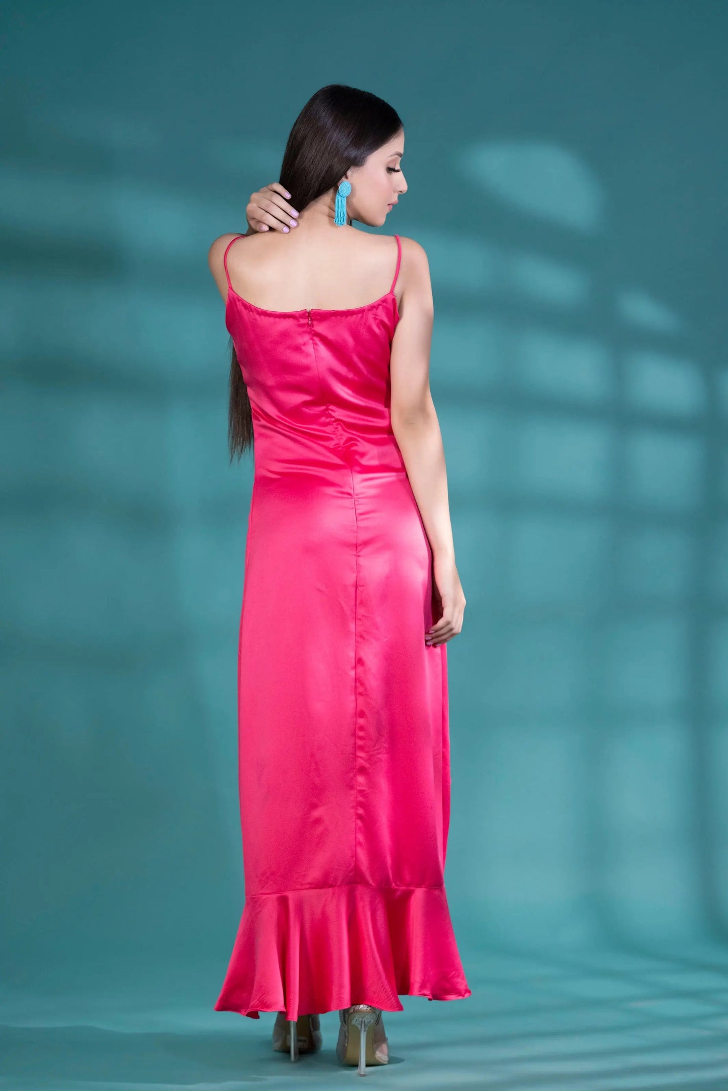 Embrace the Vibrant Charm of a Solid Color Fitted Ruffle Long Dress