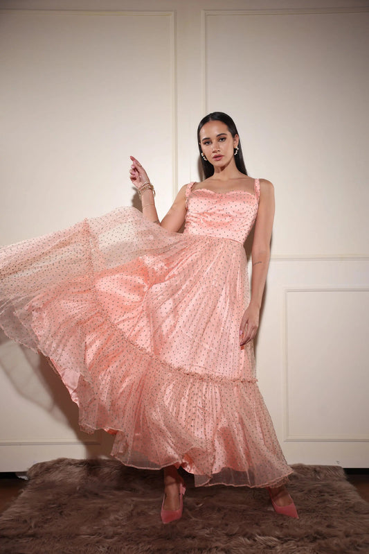 Peach organza tulle dress