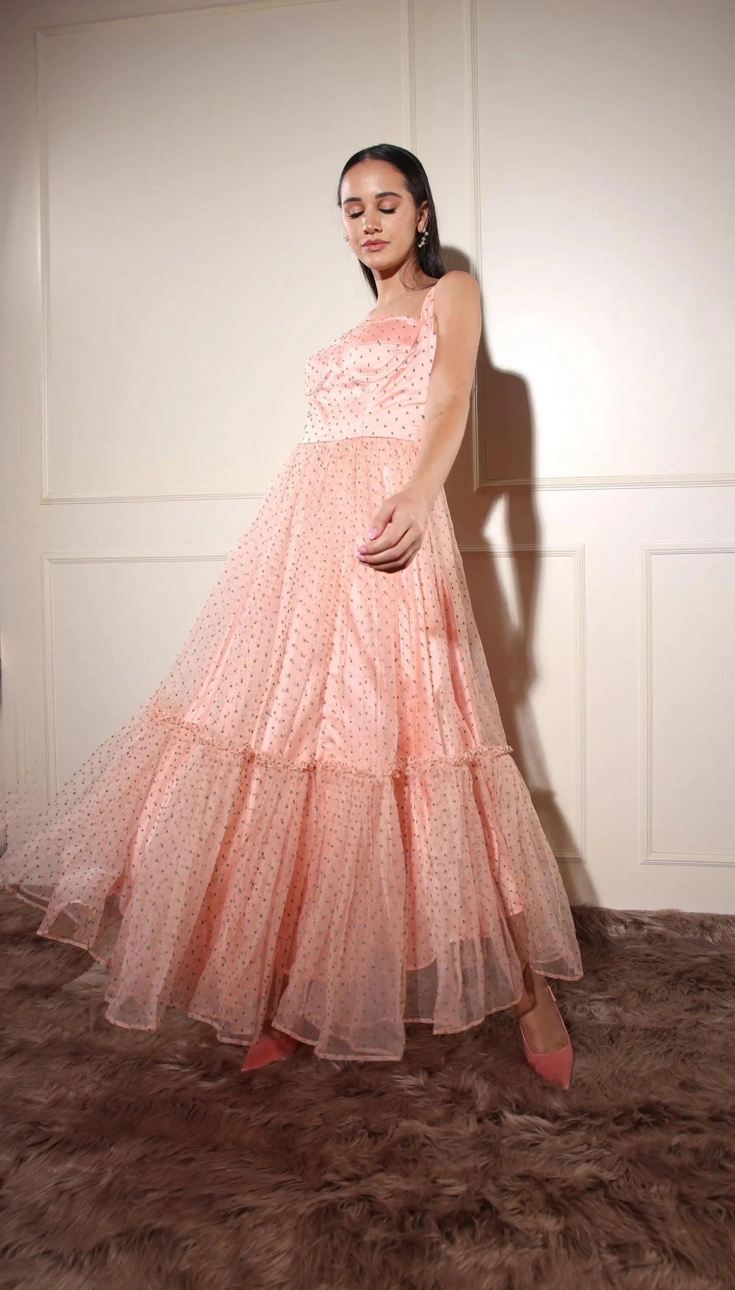 Peach organza tulle dress