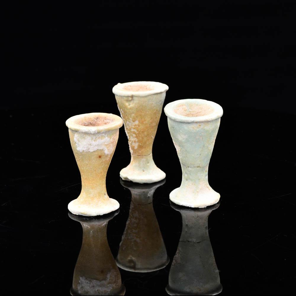 A group of three Egyptian Offering Cups, Late Period, 26th Dynasty, ca. 664-525 BCE