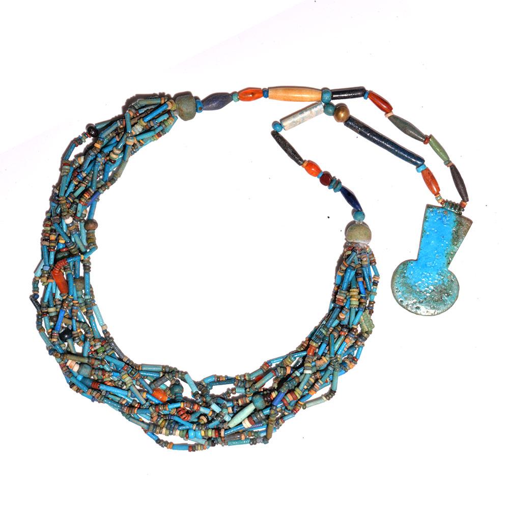 An Egyptian Faience and Stone Bead Necklace with Menet, New Kingdom, Dynasty 18 - 19, ca. 1550 - 1187 BCE
