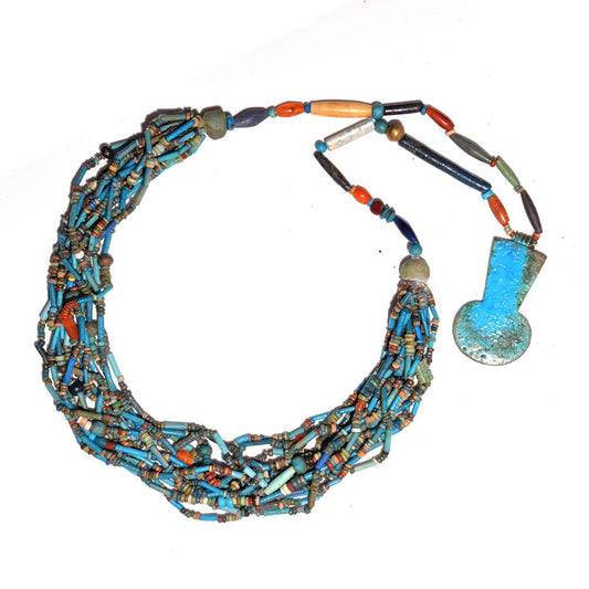 An Egyptian Faience and Stone Bead Necklace with Menet, New Kingdom, Dynasty 18 - 19, ca. 1550 - 1187 BCE