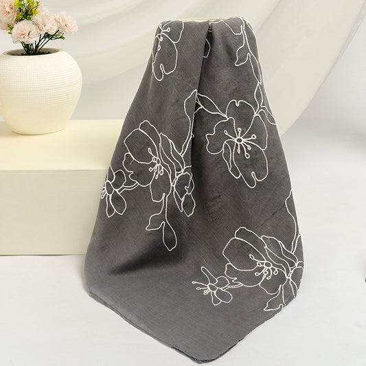 Lily Embroidered Hijab - Charcoal