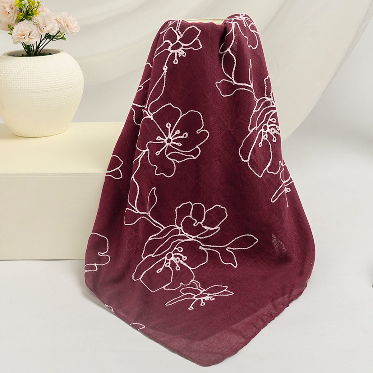 Lily Embroidered Hijab - Maroon