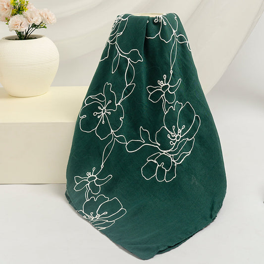 Lily Embroidered Hijab - Evergreen