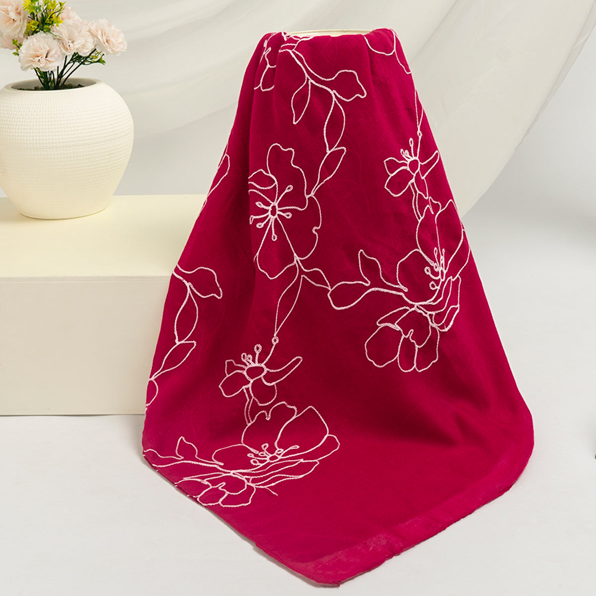 Lily Embroidered Hijab - Cherry