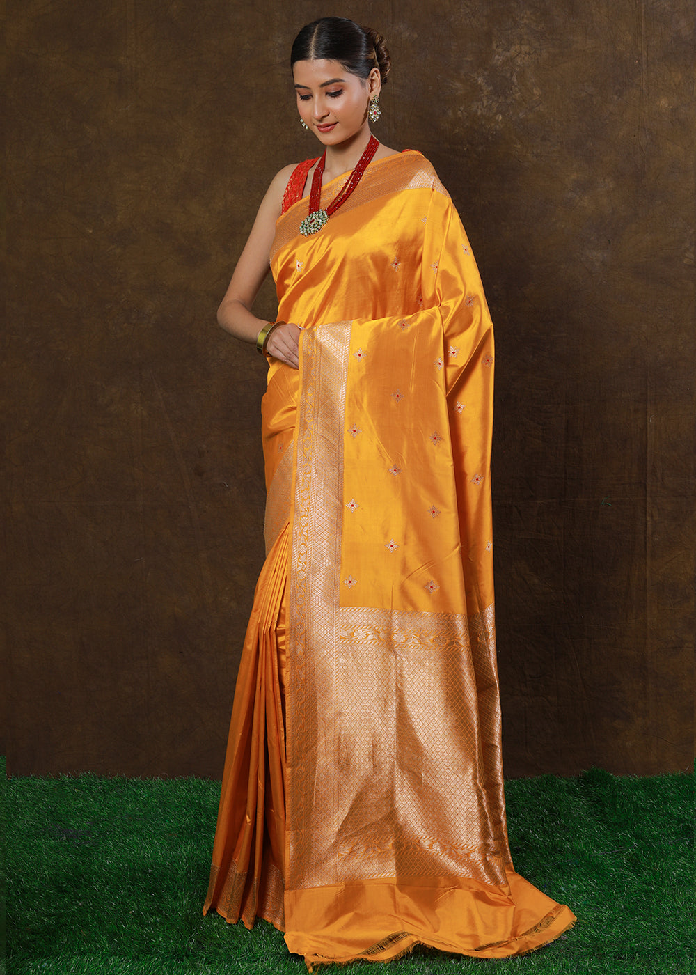 Golden Yellow Hand Woven Pure Katan Silk Saree